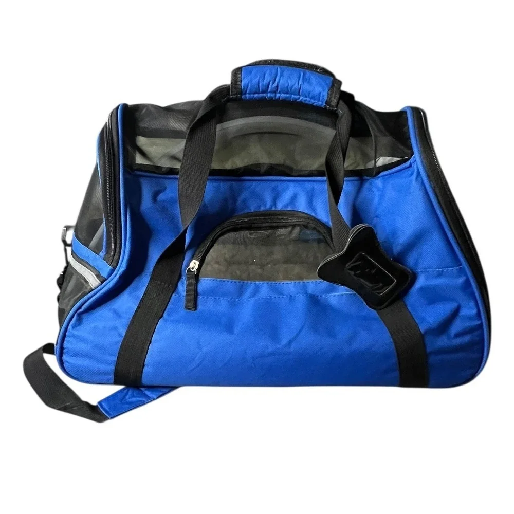 OxGord Blue Soft Sided Pet Carrier Small Dog/Cat Travel Bag with Fleece Bed 18in